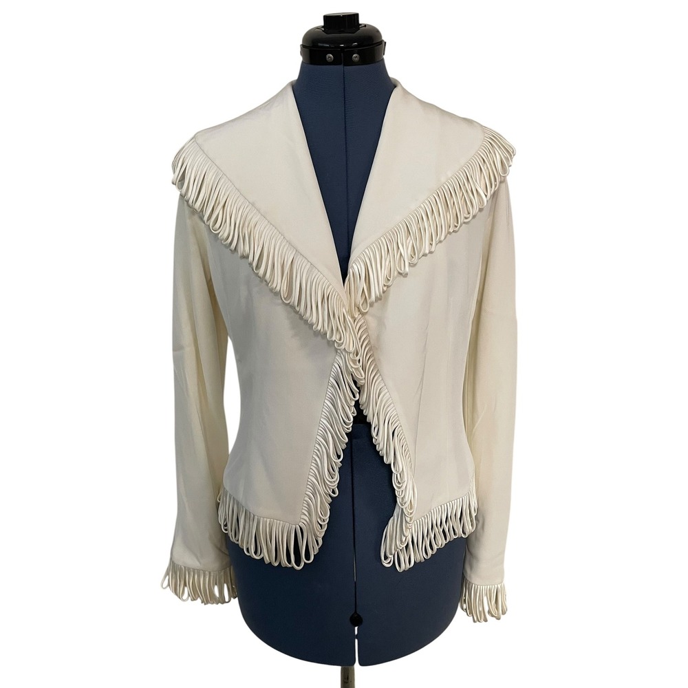 Vtg Gilar Ivory Loop Fringe Trim Blazer Jacket Western Coastal Cowgirl Boho‎ 8
